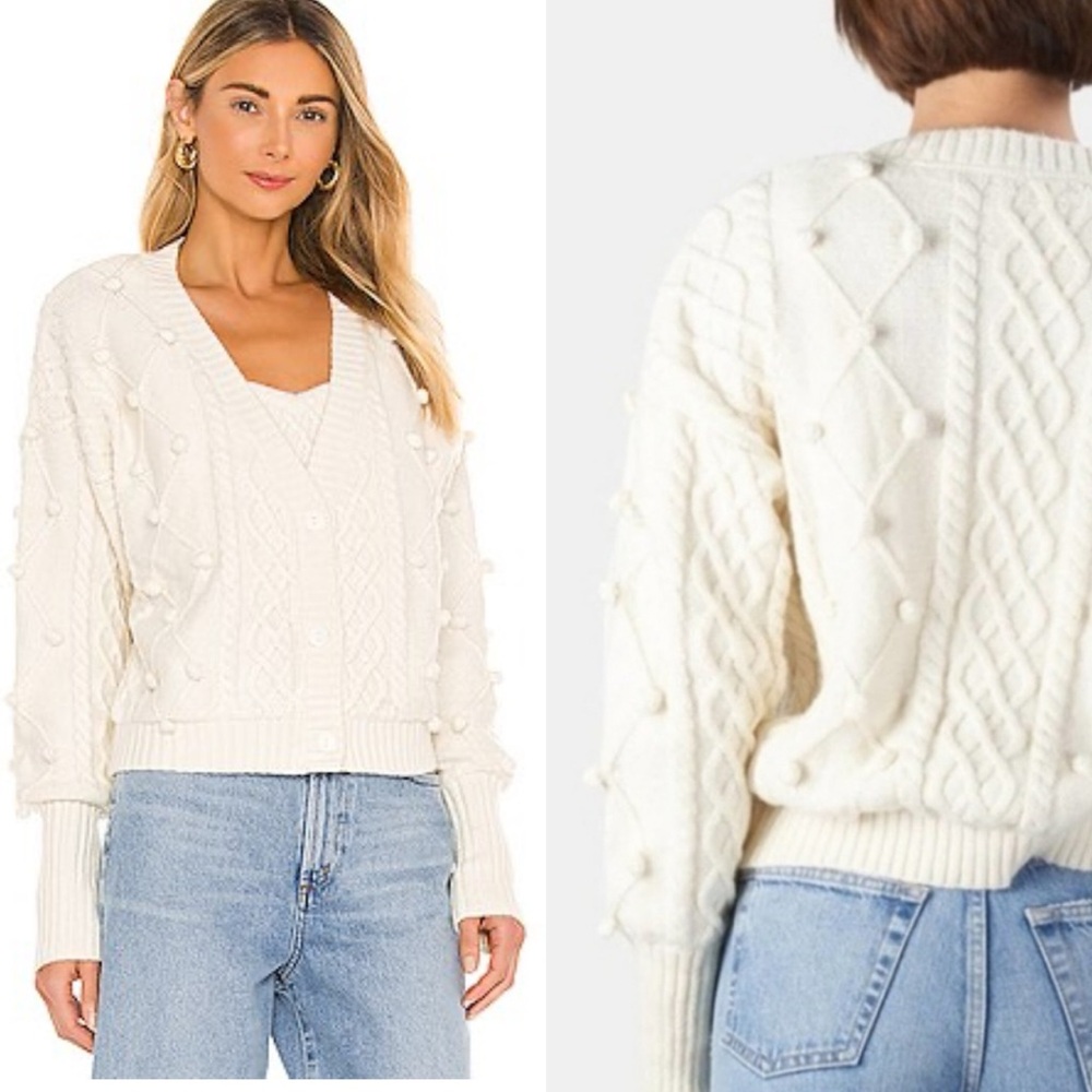 FOR LOVE & LEMONS Florentina Button Down Cardigan Cream Size Small Bobble Ball S